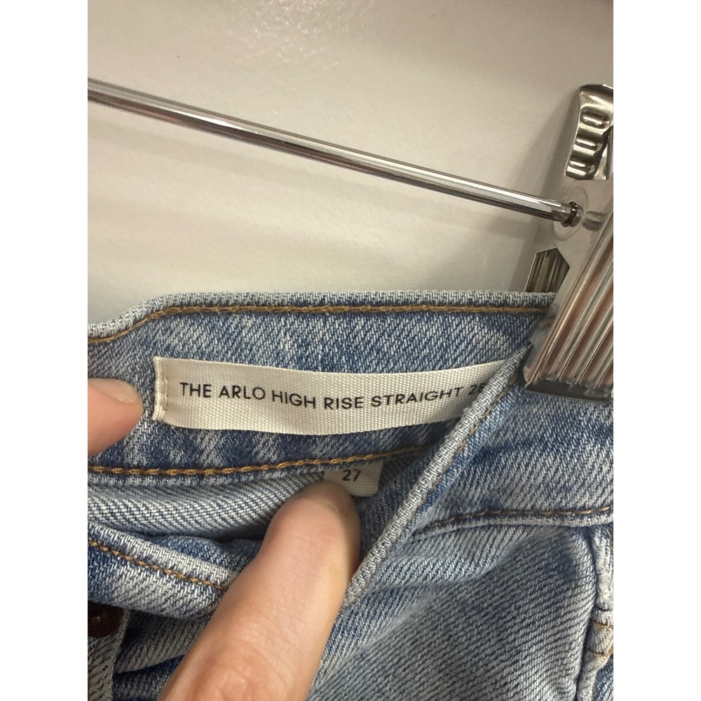 Denim Forum The Arlo High Rise Straight Distressed Jeans Light Wash Blue 27 - Picture 3 of 4